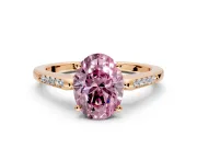 Solitaire Engagement Ring Setting for Fancy Pink Oval Center with Channel Accents and Prong Head in Rose Gold