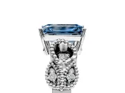 Leaf Engagement Ring Setting for Fancy Blue Emerald Cut Center with Milgrain Accent Band and Prong Head in Sterling Silver