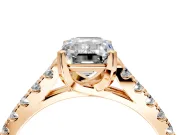 Solitaire Engagement Ring Setting for Emerald Cut Center with Partway Pave Band and Prong Head in Rose Gold