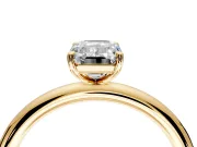 Low-Set Solitaire Engagement Ring Setting for Emerald Cut Center with Thin Plain Band and Prong Head in Yellow Gold