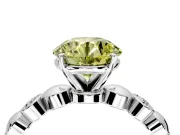 Solitaire Engagement Ring Setting for Fancy Yellow Round Cut Center with Beaded Bezel Station Band and Prong Head in Sterling Silver