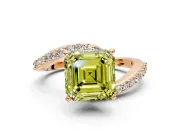 Solitaire Engagement Ring Setting for Fancy Yellow Asscher Cut Center with Pave Bypass Swirl Band and Prong Head in Rose Gold