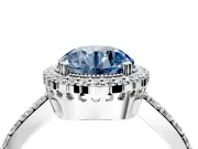 Halo Engagement Ring Setting for Fancy Blue Round Cut Center with Inner Milgrain Border and Prong Head in Sterling Silver