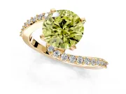 Solitaire Engagement Ring Setting for Fancy Yellow Round Cut Center with Pave Bypass Swirl Band and Prong Head in Yellow Gold