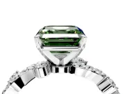Solitaire Engagement Ring Setting for Fancy Green Asscher Cut Center with Bar-Station Pave Twist and Prong Head in Platinum