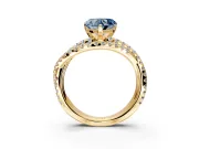 Solitaire Engagement Ring Setting for Fancy Blue Heart-Shaped Center with Woven 3-Strand Pave Band and Prong Head in Yellow Gold