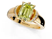 Solitaire Engagement Ring Setting for Fancy Yellow Emerald Cut Center with Wide Band, Pave Collar and Prong Head in Yellow Gold
