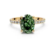 Solitaire Engagement Ring Setting for Fancy Green Oval Center with Fine Pave Narrow Band and Prong Head in Yellow Gold