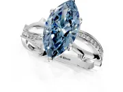 Solitaire Engagement Ring Setting for Fancy Blue Marquise Center with Pave and Plain Crossover Band and Prong Head in Platinum