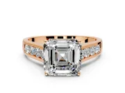 Solitaire Engagement Ring Setting for Asscher Cut Center with Round Cut Channel Band and Prong Head in Rose Gold