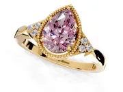 Cluster Engagement Ring Setting for Fancy Pink Pear-Shaped Center with Milgrain Shoulder Clusters and Prong Head in Yellow Gold