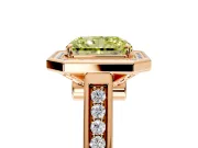 Halo Engagement Ring Setting for Fancy Yellow Radiant Cut Center with Outer Bezel Rim, Pave Band and Prong Head in Rose Gold