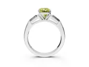 3 Stone Engagement Ring Setting for Fancy Yellow Radiant Cut Center with Tapered Baguettes, Plain Band and Prong Head in Sterling Silver