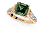 Solitaire Engagement Ring Setting for Fancy Green Asscher Cut Center with Pave Cathedral Shoulders and Prong Head in Rose Gold