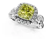 Halo Engagement Ring Setting for Fancy Yellow Cushion Cut Center with Open Scroll Shoulders and Prong Head in Sterling Silver