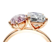 Fancy Pink Marquise and Emerald Cut Lab-Grown Diamond Toi et Moi Engagement Ring with Prong-Set Stones in Rose Gold