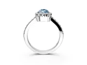 Halo Engagement Ring Setting for Fancy Blue Pear-Shaped Center with Inner Milgrain Border and Prong Head in Sterling Silver
