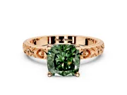 Solitaire Engagement Ring Setting for Fancy Green Cushion Cut Center with XO Engraved Band and Prong Head in Rose Gold