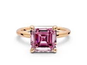 Low-Set Solitaire Engagement Ring Setting for Fancy Pink Asscher Cut Center with Thin Plain Band and Prong Head in Rose Gold