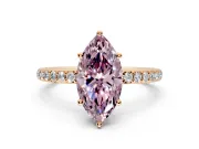 Solitaire Engagement Ring Setting for Fancy Pink Marquise Center with Fine Pave Band and Prong Head in Rose Gold