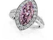 Bezel-Framed Halo Engagement Ring Setting for Fancy Pink Marquise Center with Pave Band and Prong Head in Sterling Silver