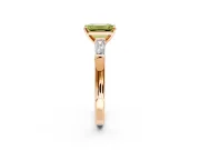 3 Stone Engagement Ring Setting for Fancy Yellow Emerald Cut Center with Tapered Baguettes, Plain Band and Prong Head in Rose Gold