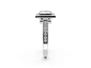 Halo Engagement Ring Setting for Princess Cut Center with Outer Bezel Rim, Pave Band and Prong Head in Sterling Silver