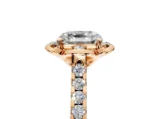Floral Engagement Ring Setting for Asscher Cut Center with Pave Band and Floral Prong Head in Rose Gold