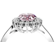 Starburst Halo Engagement Ring Setting for Fancy Pink Oval Center with Flat Cathedral Band and Prong Head in White Gold