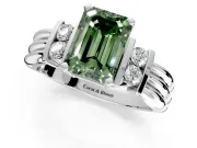 Solitaire Engagement Ring Setting for Fancy Green Emerald Cut Center with Grooved Bar Accent Band and Prong Head in Platinum