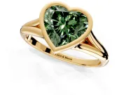 Solitaire Engagement Ring Setting for Fancy Green Heart-Shaped Center with V Split Shank and Bezel Head in Yellow Gold