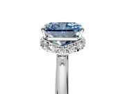 Hidden Halo Engagement Ring Setting for Fancy Blue Radiant Cut Center with Plain Rounded Band and Prong Head in Platinum