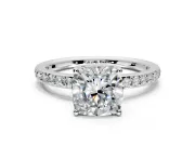 Solitaire Engagement Ring Setting for Cushion Cut Center with Fine Pave Band and Prong Head in Sterling Silver