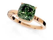 Hidden Halo Engagement Ring Setting for Fancy Green Cushion Cut Center with Wide Flat Plain Band and Prong Head in Rose Gold