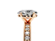Milgrain Pave Engagement Ring Setting for Oval Center with Accent Band and Prong Head in Rose Gold