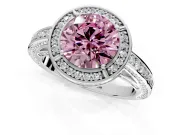Halo Engagement Ring Setting for Fancy Pink Round Cut Center with Framed Halo, Pave Band and Prong Head in Platinum