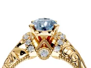 Solitaire Engagement Ring Setting for Fancy Blue Pear-Shaped Center with Filigree Accent Basket and Prong Head in Yellow Gold
