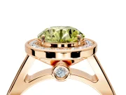 Halo Engagement Ring Setting for Fancy Yellow Round Cut Center with Outer Bezel Rim, Pave Band and Prong Head in Rose Gold