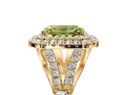 Double Halo Engagement Ring Setting for Fancy Yellow Emerald Cut Center with Narrow Pave Split Shank and Prong Head in Yellow Gold