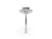 Small-Accent Cluster Halo Engagement Ring Setting for Fancy Green Radiant Cut Center with Plain Band and Prong Head in Sterling Silver