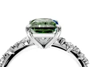 Solitaire Engagement Ring Setting for Fancy Green Radiant Cut Center with Trailing Leaf Accent Band and Prong Head in Platinum