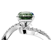 Solitaire Engagement Ring Setting for Fancy Green Radiant Cut Center with Pave Bypass Swirl Band and Prong Head in White Gold