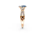 3 Stone Engagement Ring Setting for Fancy Blue Oval Center with Pave Split Shank and Prong Head in Rose Gold