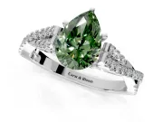 Solitaire Engagement Ring Setting for Fancy Green Pear-Shaped Center with Twisted Pave Split Shank and Prong Head in Sterling Silver