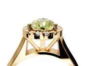 Halo Engagement Ring Setting for Fancy Yellow Pear-Shaped Center with Square Band and Prong Head in Yellow Gold