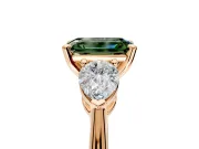 3 Stone Engagement Ring Setting for Fancy Green Emerald Cut Center with Large Pear-Shaped Accents and Prong Head in Rose Gold