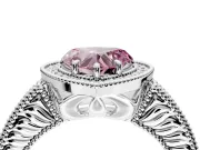 Milgrain Halo Engagement Ring Setting for Fancy Pink Heart-Shaped Center with Pave Band and Prong Head in Platinum