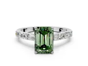 Baguette Engagement Ring Setting for Fancy Green Emerald Cut Center with Alternating Bar-Set Band and Prong Head in Platinum