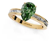 Solitaire Engagement Ring Setting for Fancy Green Pear-Shaped Center with Channel Baguette Band and Prong Head in Yellow Gold