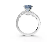 Solitaire Engagement Ring Setting for Fancy Blue Princess Cut Center with Pave Bypass Twist Band and Prong Head in Platinum